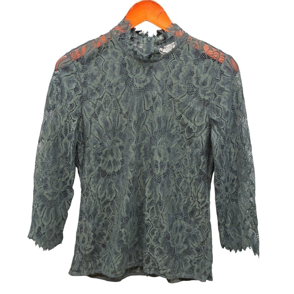 Witchery High Neck Floral Lace Long Sleeve Blouse Top Womens S Dark Green Party